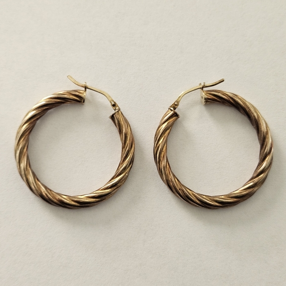 Vintage Sterling Silver Gold Plated Hoop Earrings Retro Bohemian Feminine - Picture 2 of 5